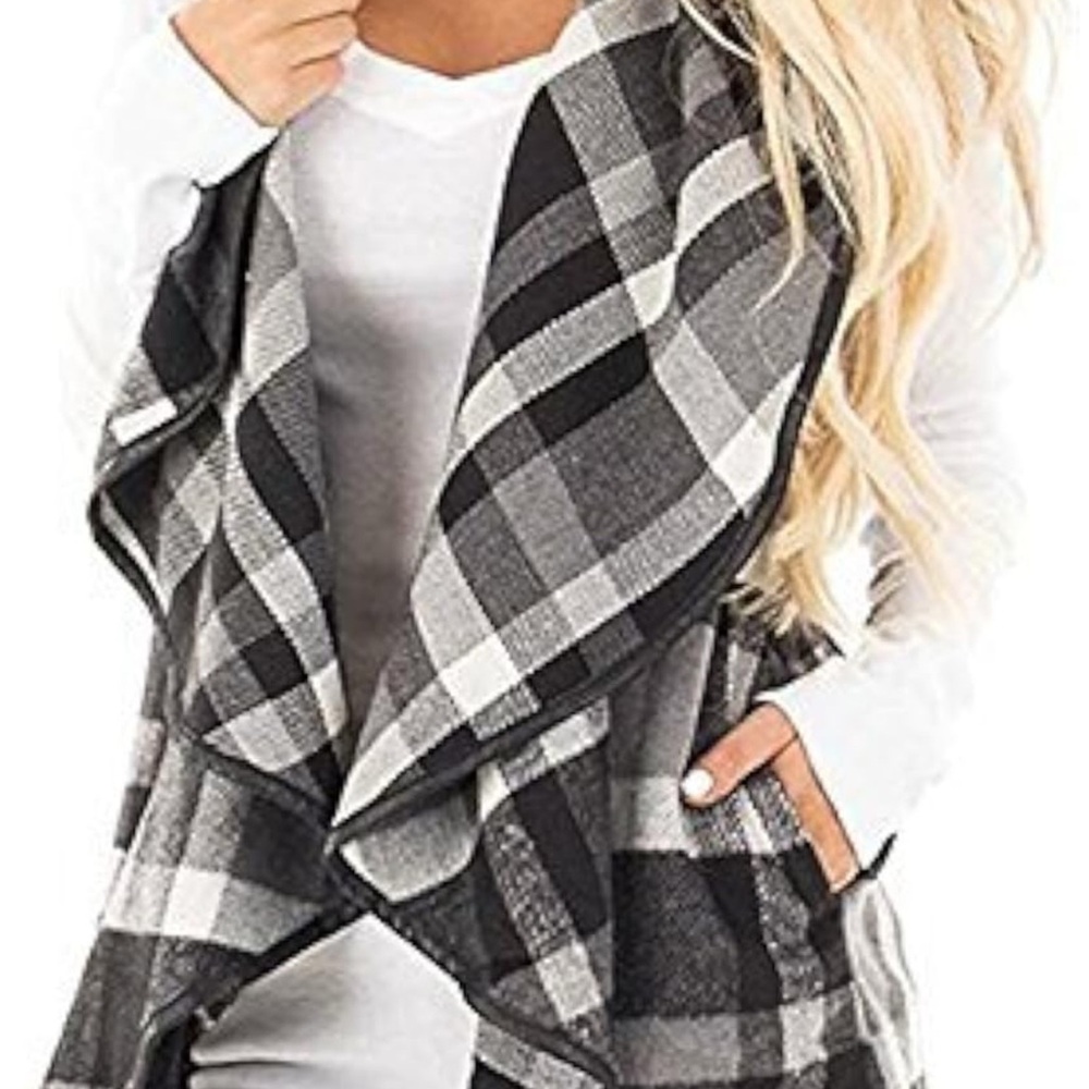 Plaid Black and White Cardigan